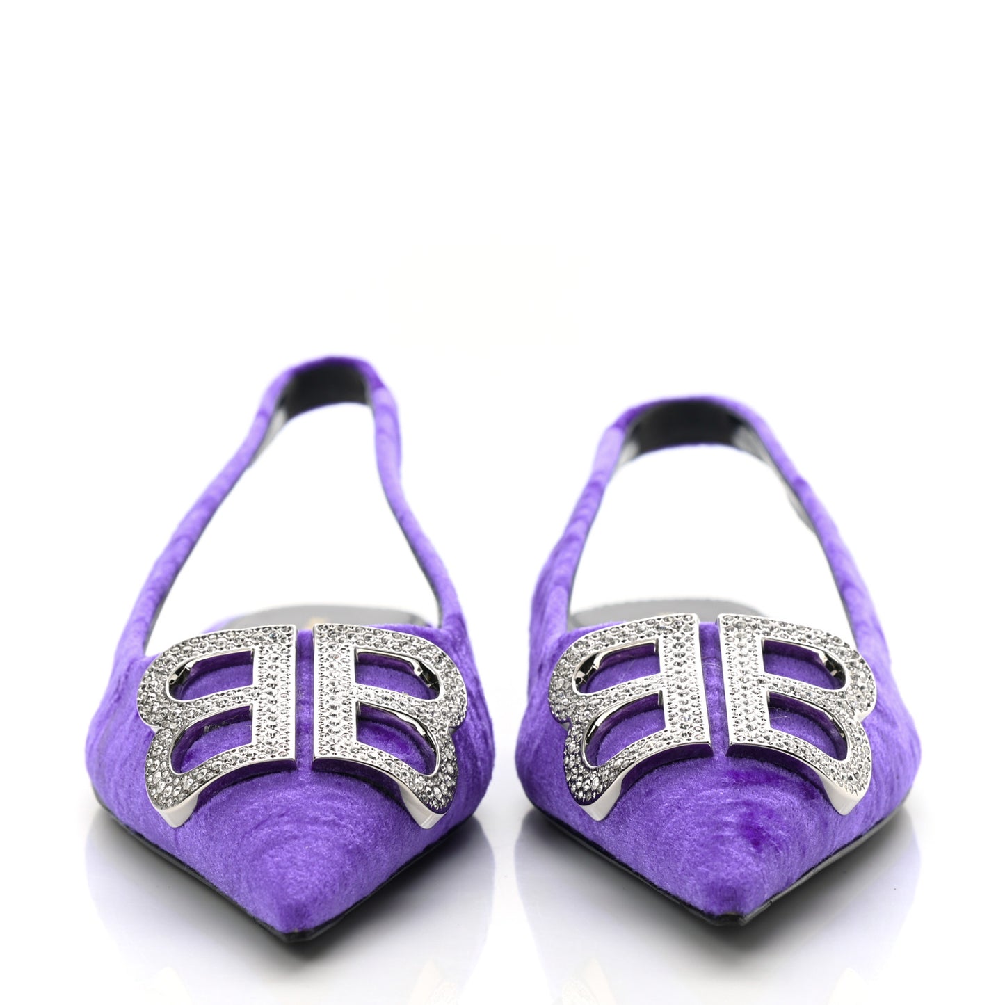 Crushed Velvet Crystal BB Knife Pointy Toe Slingback Flats 36 Purple
