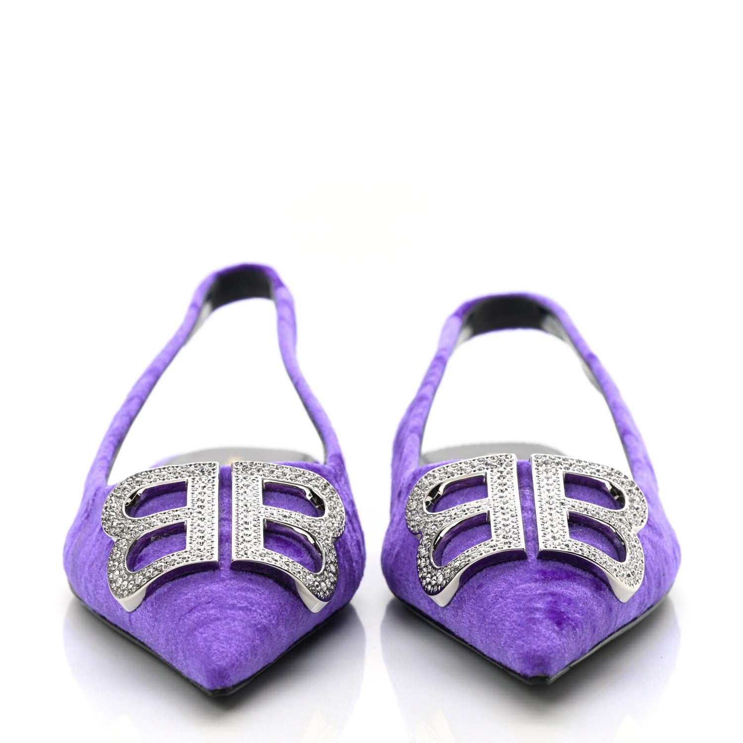 Balenciaga Crushed Velvet Crystal BB Knife Pointy Toe Slingback Flats 36 Purple 2 of 10
