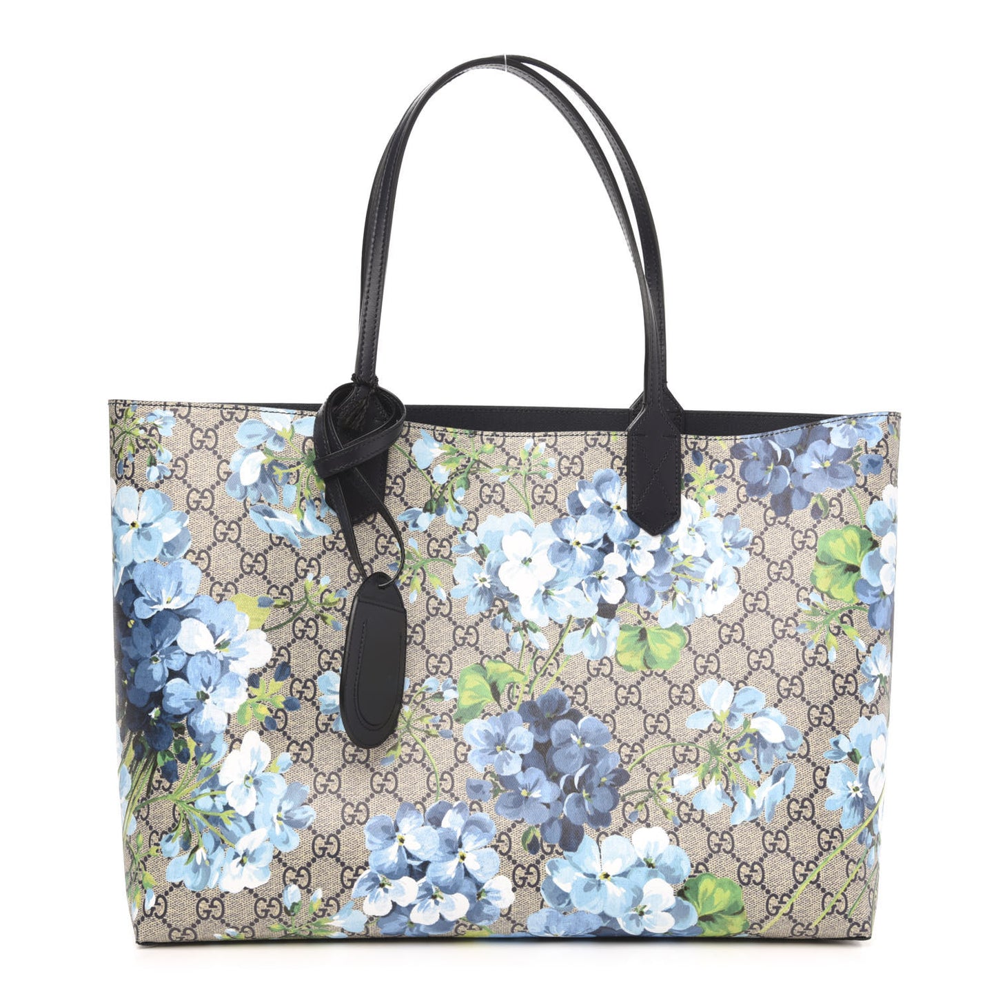 GG Supreme Monogram Blooms Medium Reversible Tote Beige Blue Navy