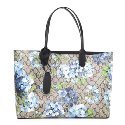 Gucci GG Supreme Monogram Blooms Medium Reversible Tote Beige Blue Navy 1 of 14