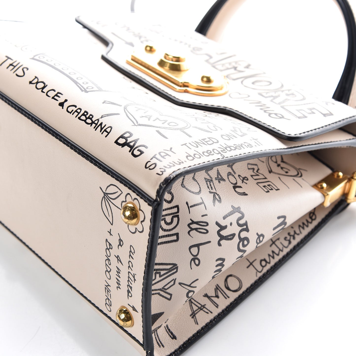 Calfskin Graffiti Printed Welcome Satchel White Black