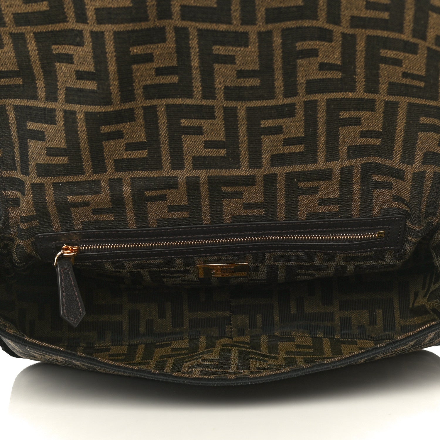 Fendi Fabric Jacquard FF 1974 Medium Baguette Tobacco Moro Black 5 of 12