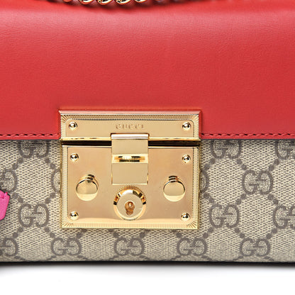 Gucci GG Supreme Monogram Calfskin Small Padlock Shoulder Bag Beige Hibiscus Red New Rosette 10 of 10