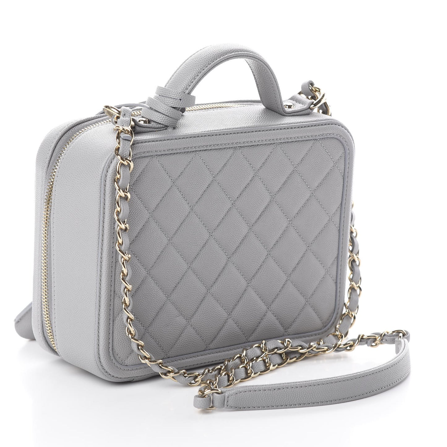 Caviar Quilted Medium CC Filigree Vanity Case Grey