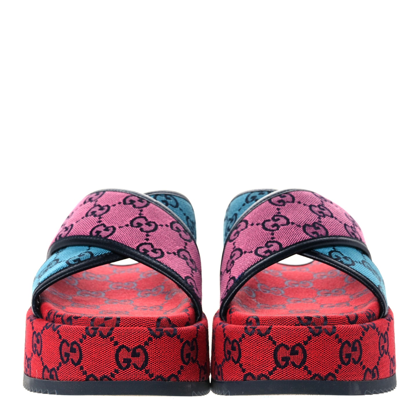Monogram Multicolor Criss Cross Platform Slide Sandals 39 Light Blue Blue Pink Red