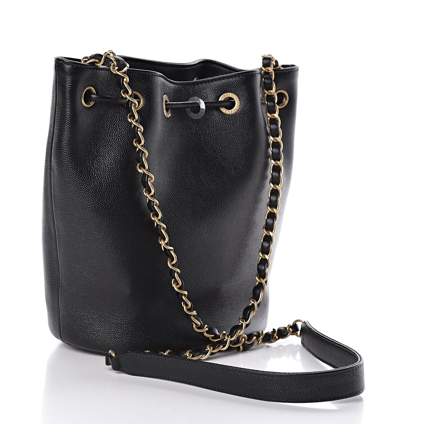 Caviar Deauville Drawstring Bucket Bag Black