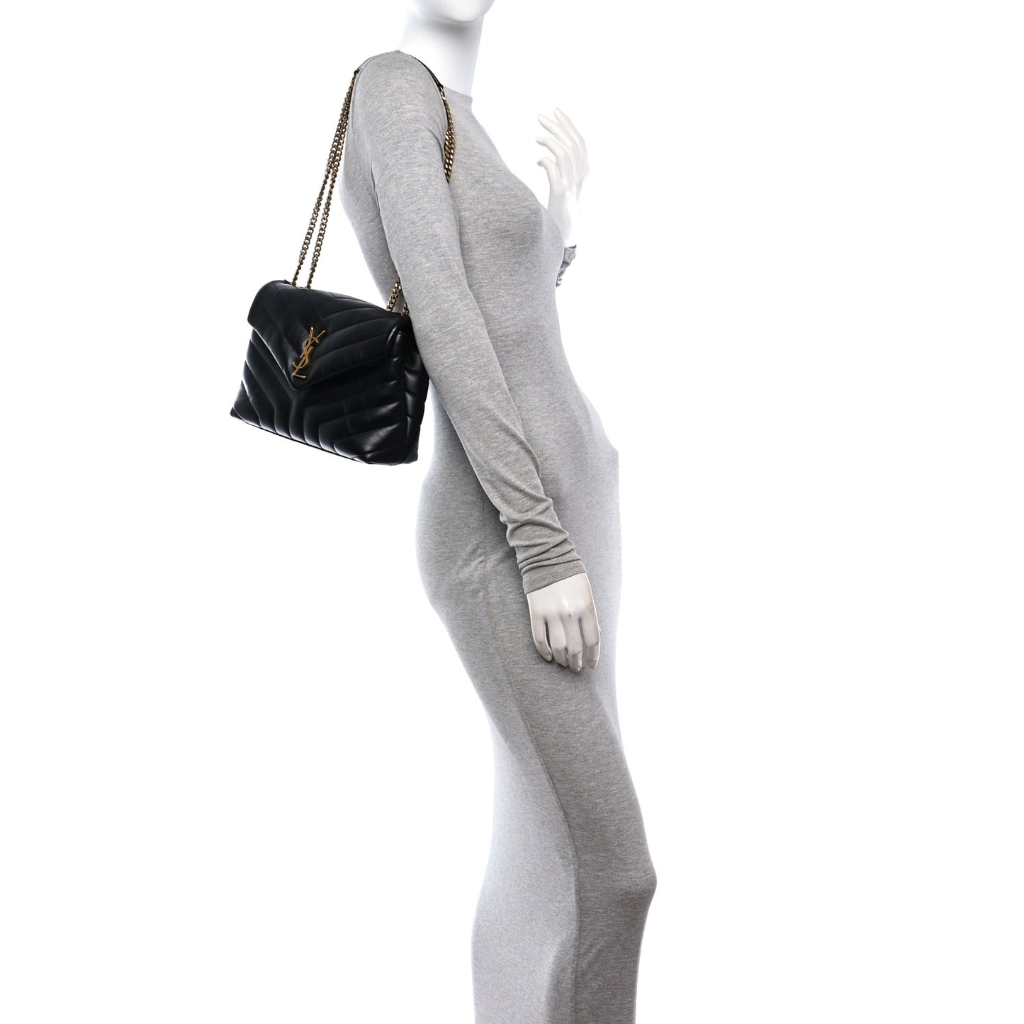 Calfskin Y Quilted Monogram Small Loulou Chain Satchel Black