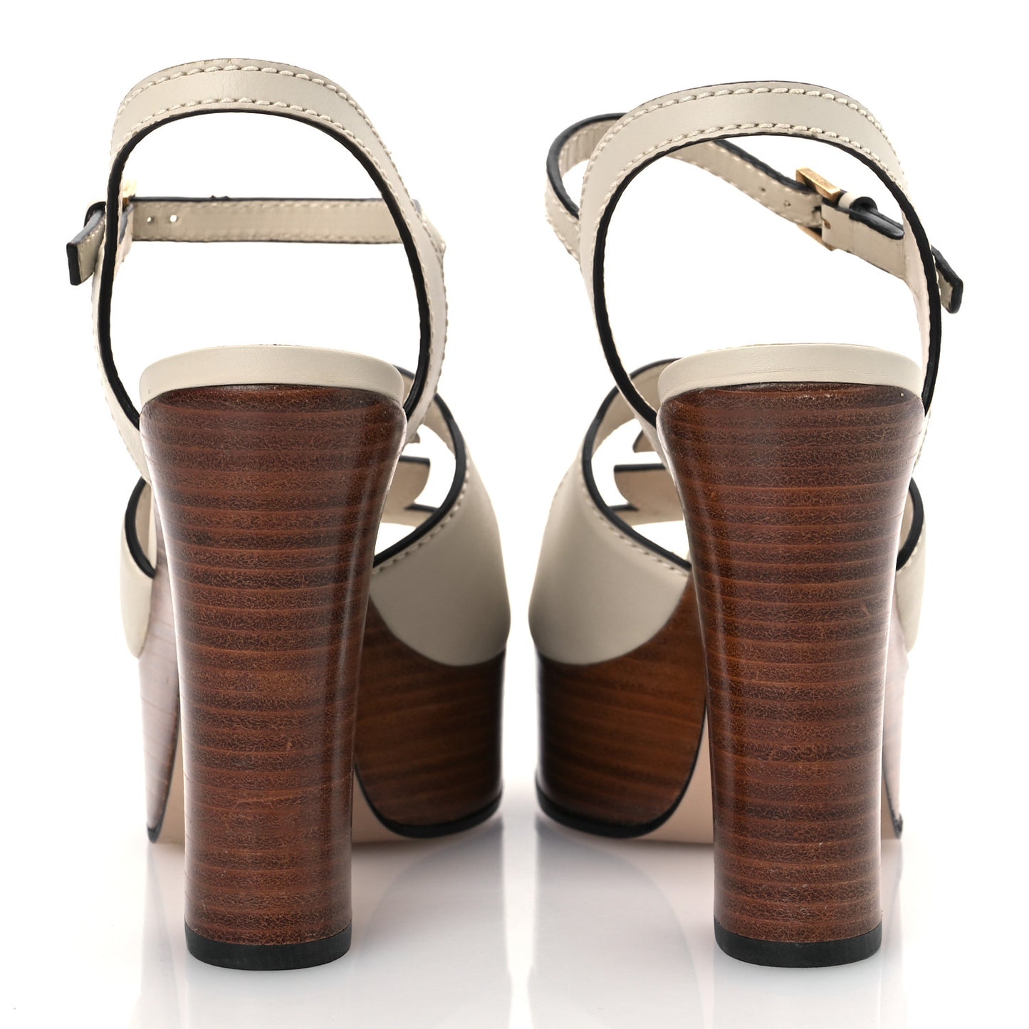 Cosmos Softy Calfskin Wooden Interlocking G Cut-Out 30/120mm Platform Sandals 35.5 Mystic White