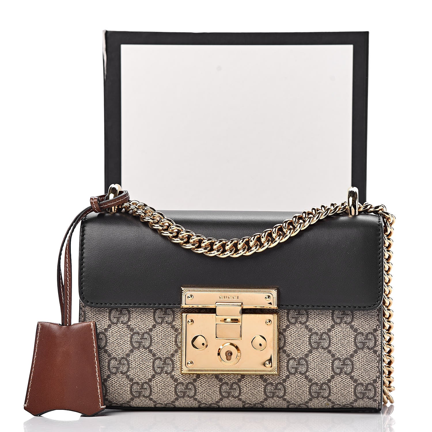 Gucci GG Supreme Monogram Calfskin Small Padlock Shoulder Bag Beige Black Cuir 11 of 11