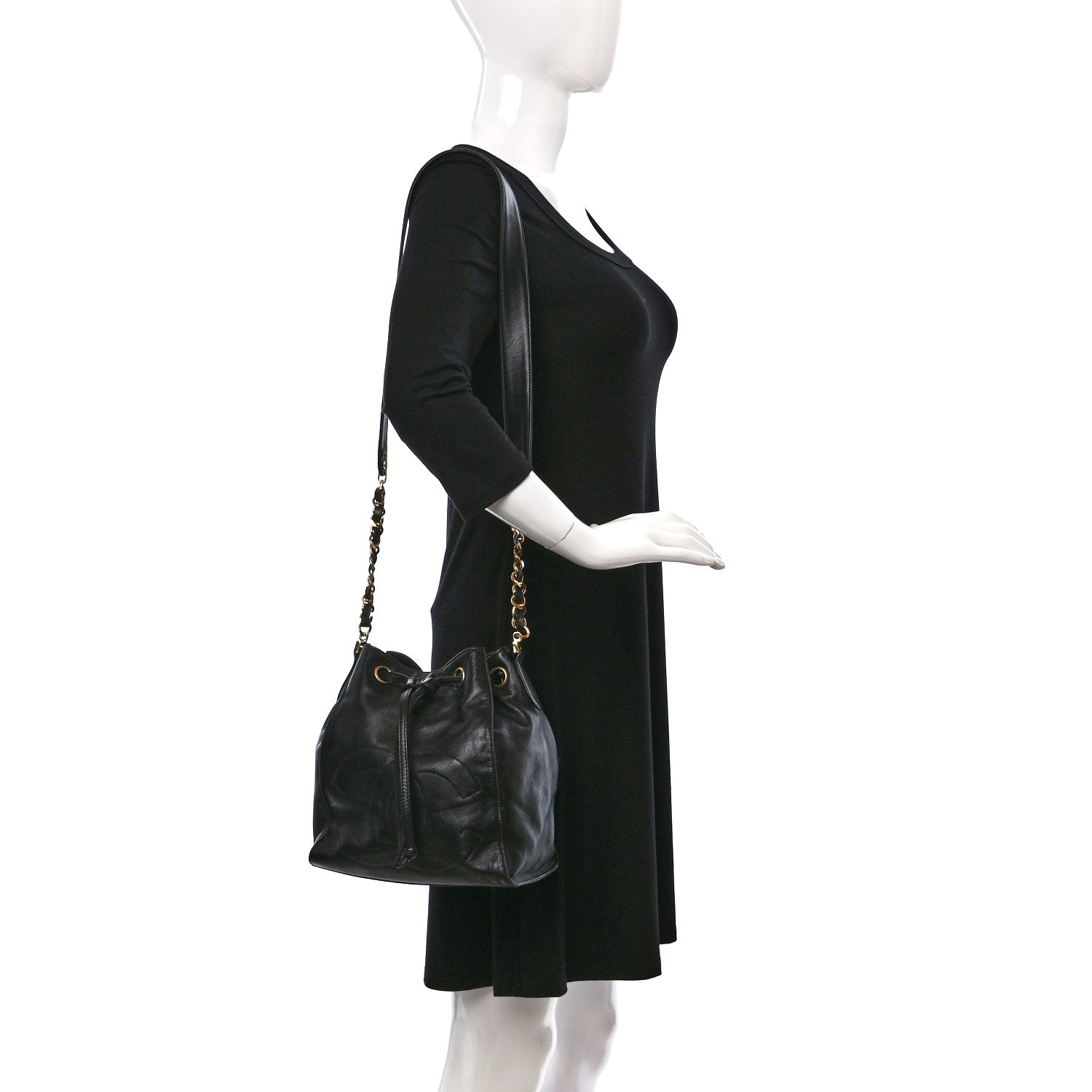 Chanel Lambskin CC Stitched Drawstring Bucket Bag Dark Brown 2 of 12