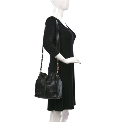 Chanel Lambskin CC Stitched Drawstring Bucket Bag Dark Brown 2 of 12