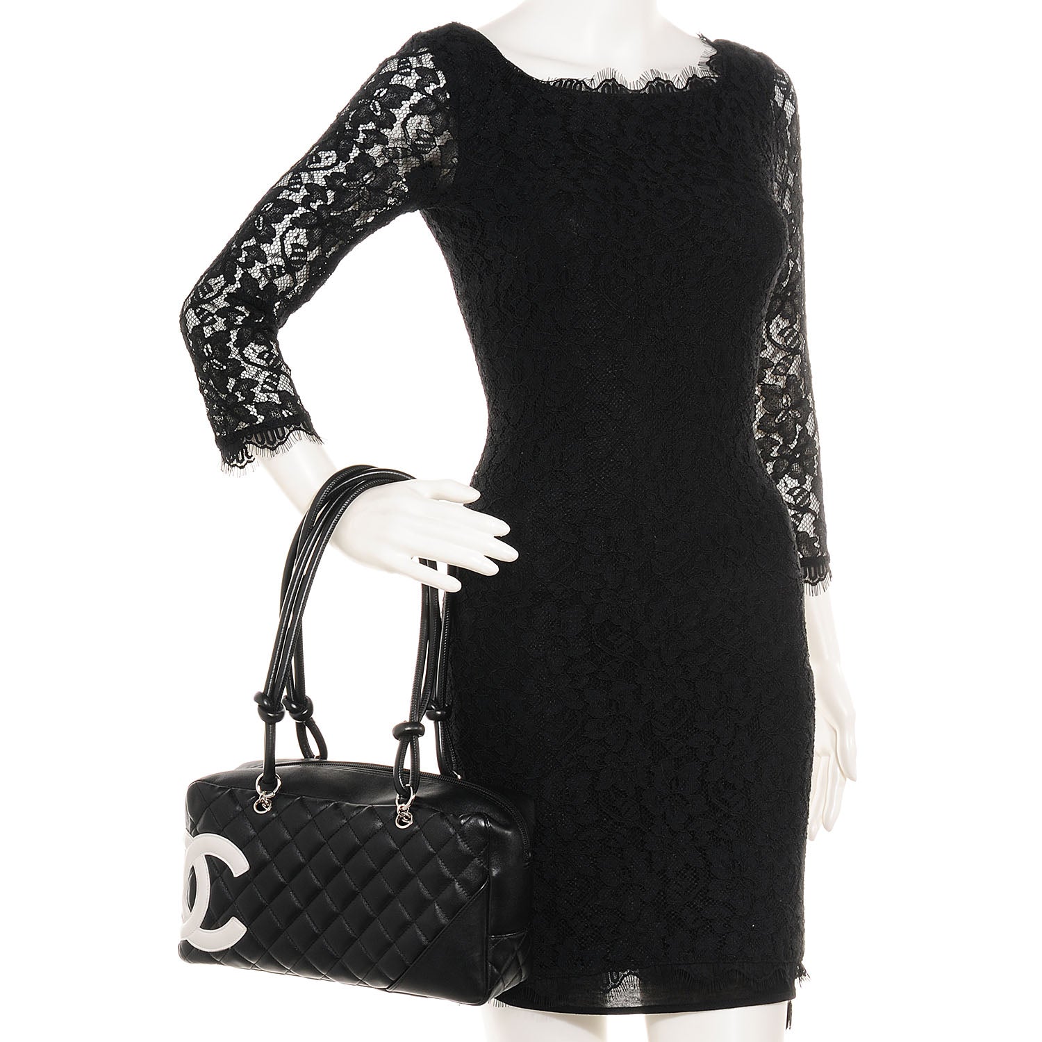 Chanel Calfskin Quilted Large Cambon Bowler Black White 2 of 7