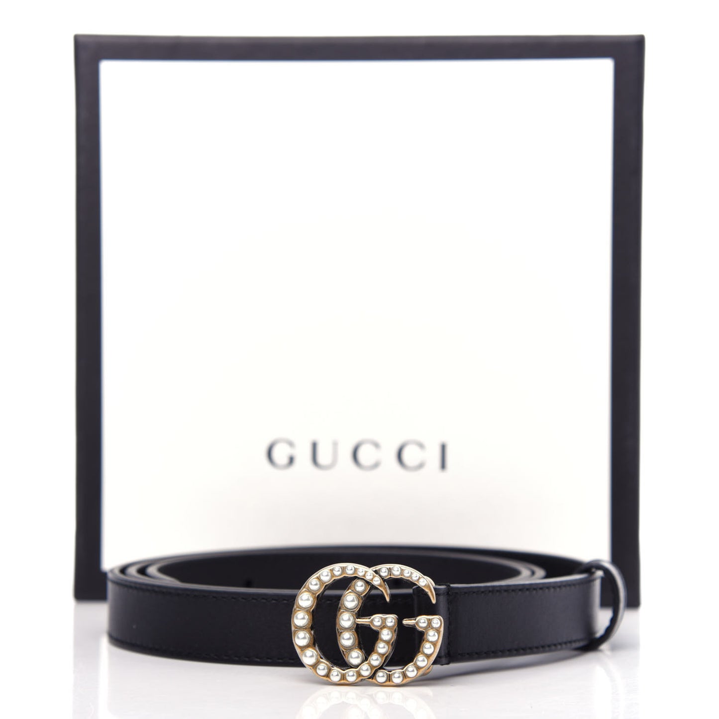 Calfskin Pearl Double G 20mm Belt 100 40 Black Cream