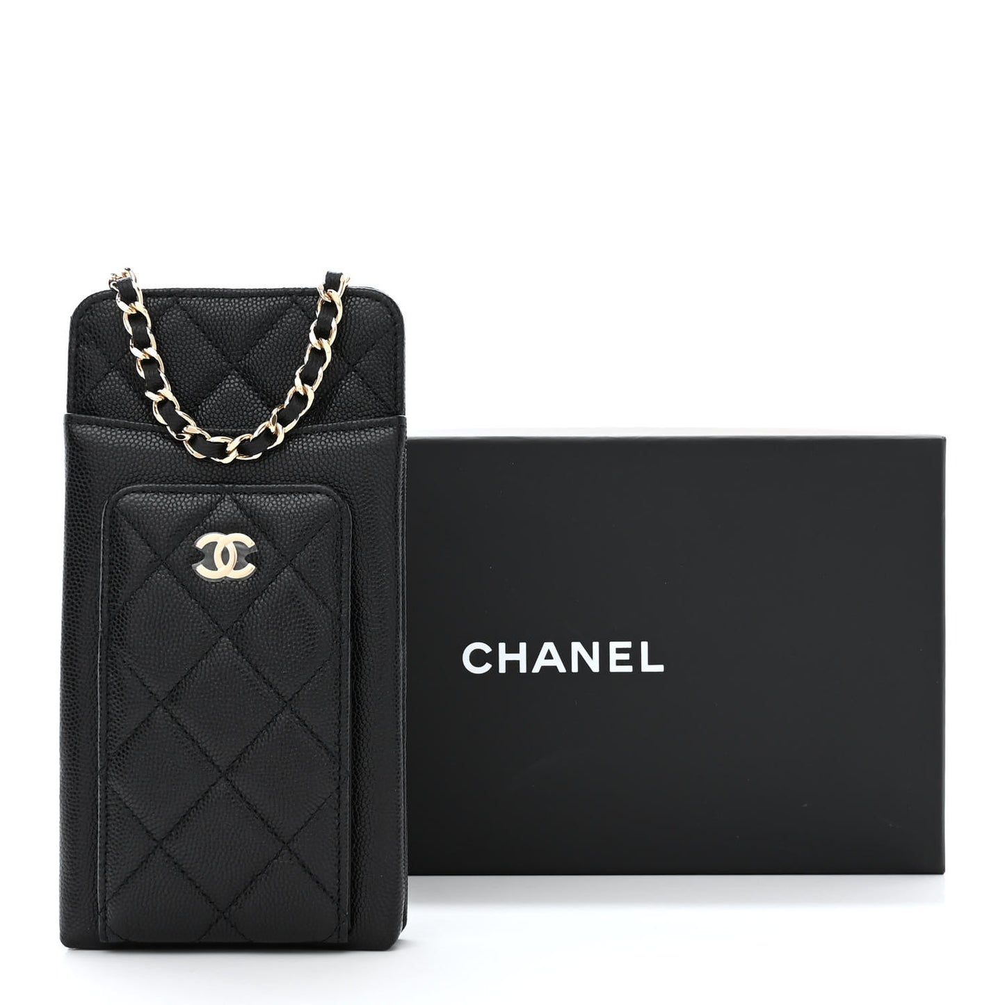 Caviar Quilted Zip Phone Case Black