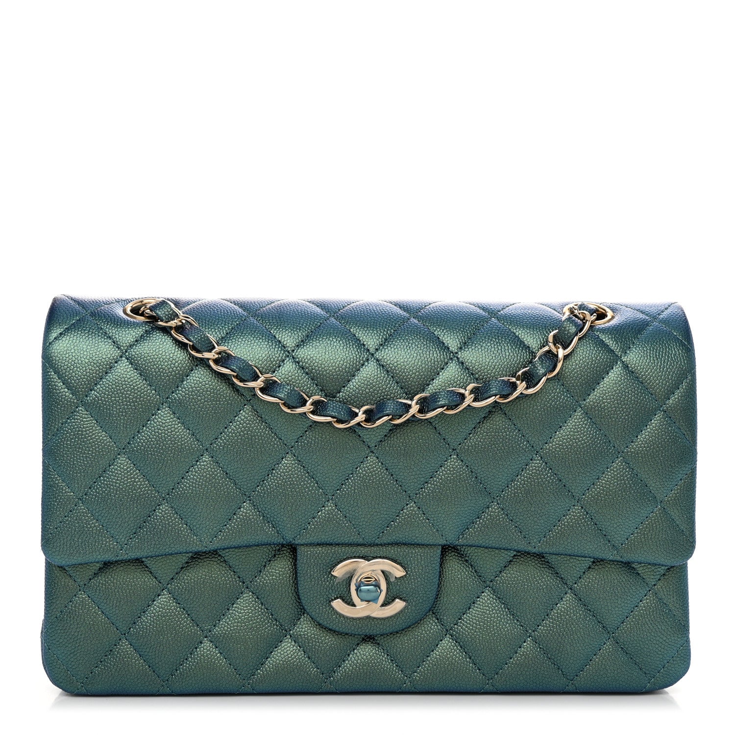 Chanel Iridescent Caviar Quilted Medium Double Flap Green 1 of 11