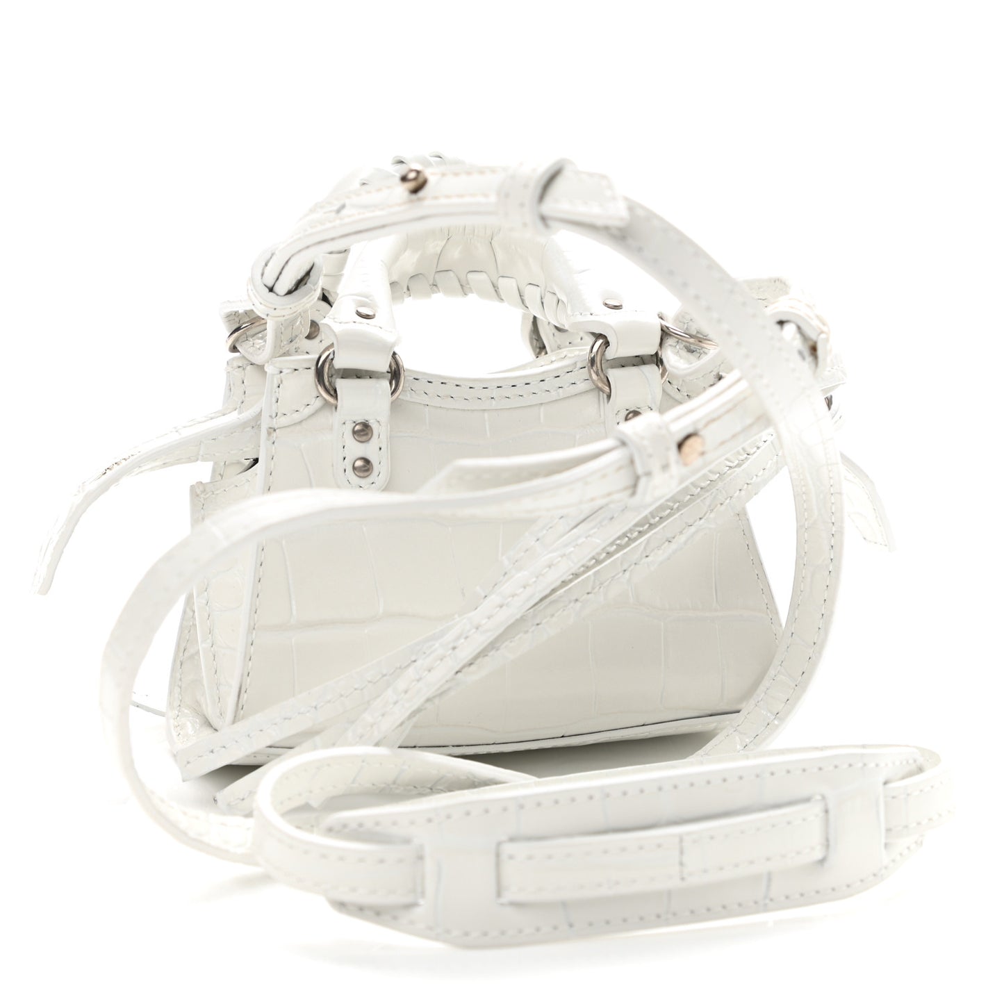 Extra Supple Calfskin Crocodile Embossed Neo Classic Silver Hardware Super Nano City Crossbody White