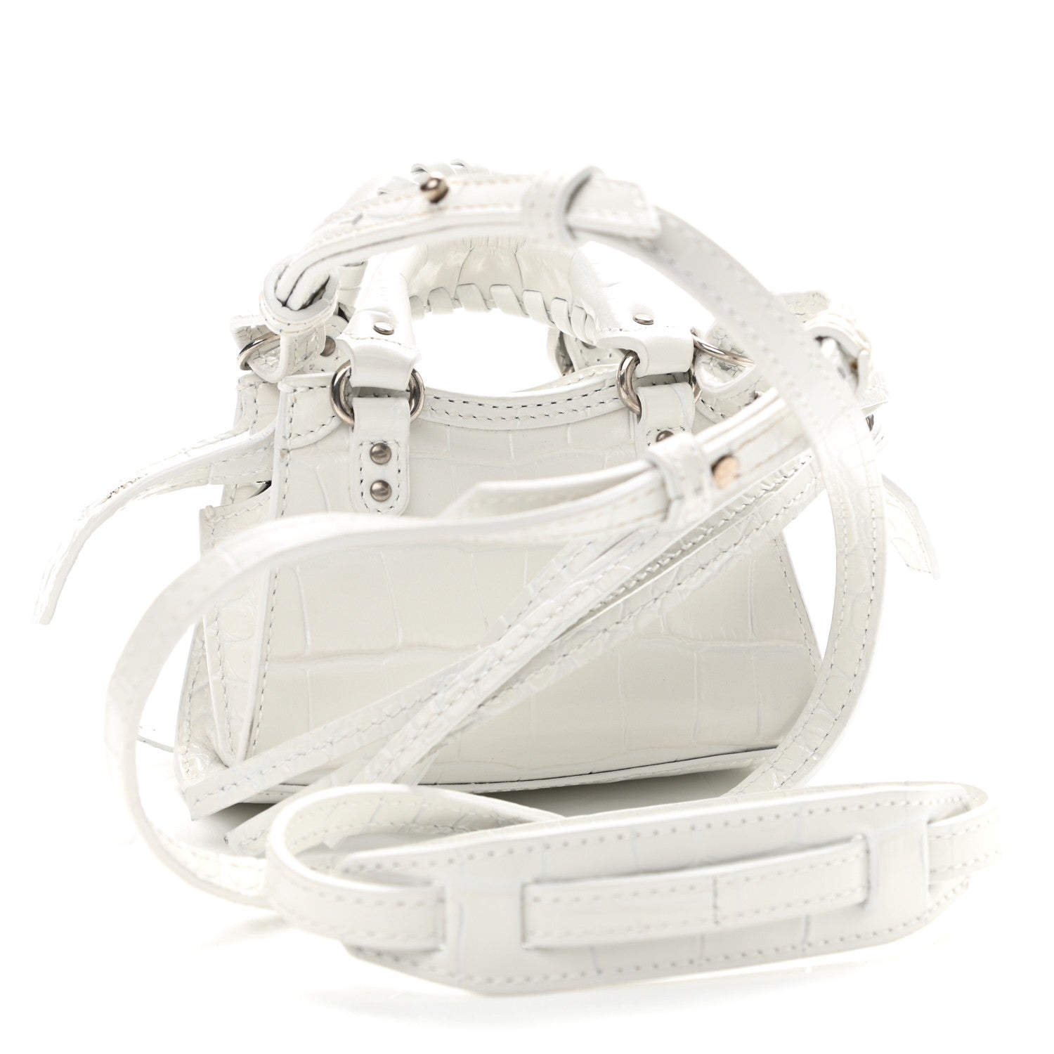 Balenciaga Extra Supple Calfskin Crocodile Embossed Neo Classic Silver Hardware Super Nano City Crossbody White 3 of 10