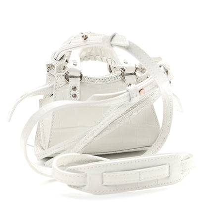 Balenciaga Extra Supple Calfskin Crocodile Embossed Neo Classic Silver Hardware Super Nano City Crossbody White 3 of 10