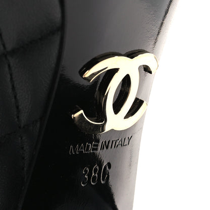 Chanel Lambskin Quilted Patent Cap Toe CC Booties 38 Black 6 of 7