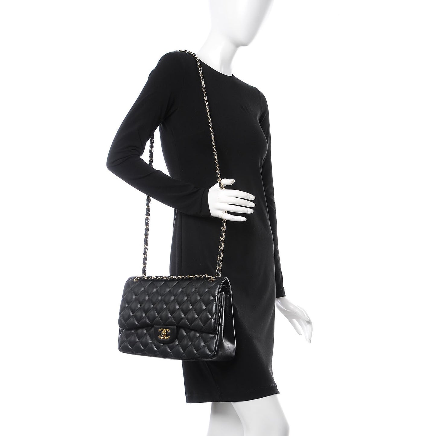 Lambskin Quilted Jumbo Double Flap Black