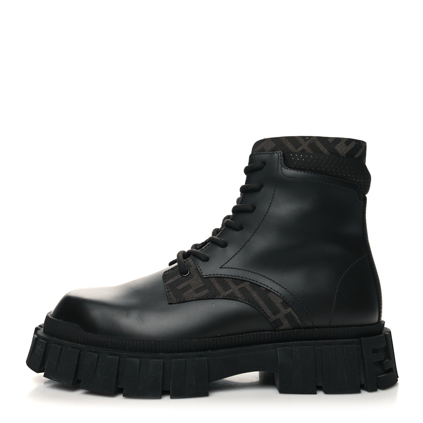 Vitello Fabric Jacquard FF 1974 Mens Fendi Force Ankle Combat Boots 12 Black Grigio