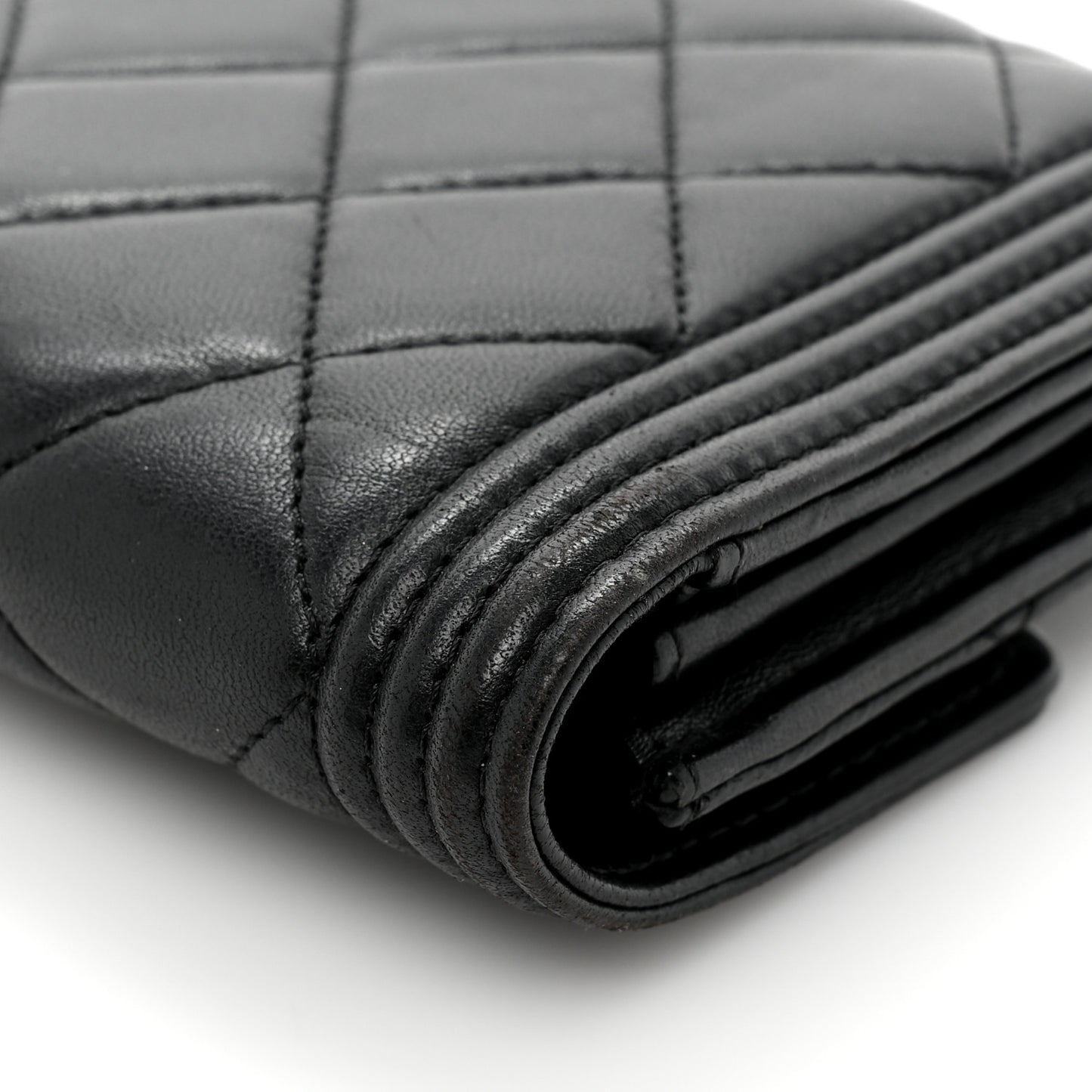 Lambskin Quilted Large Boy Gusset Flap Wallet Black