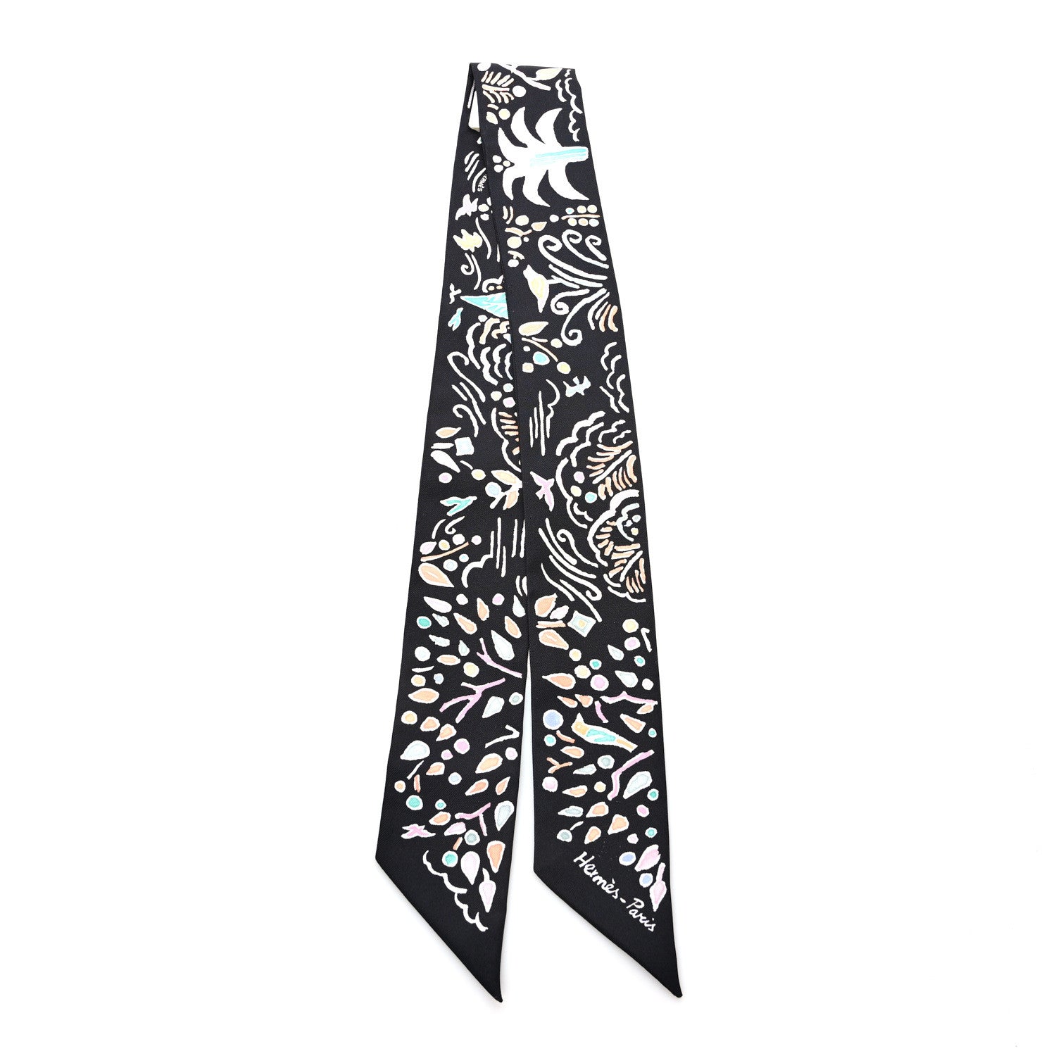 Hermes Silk Isola Di Primavera Twilly Black Vert Rose 2 of 4