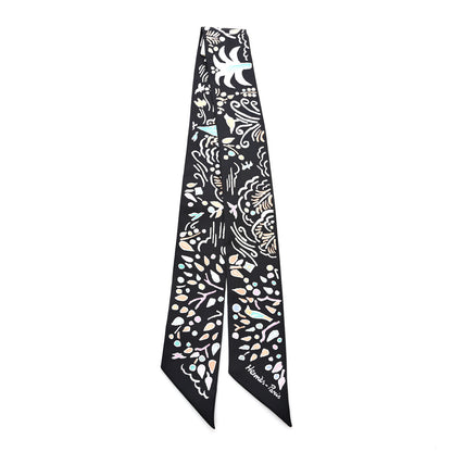 Hermes Silk Isola Di Primavera Twilly Black Vert Rose 2 of 4