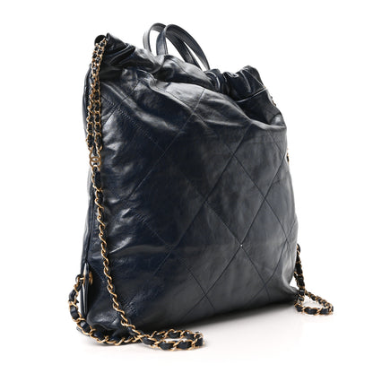Chanel Shiny Calfskin Quilted Chanel 22 Backpack Dark Blue 3 of 10
