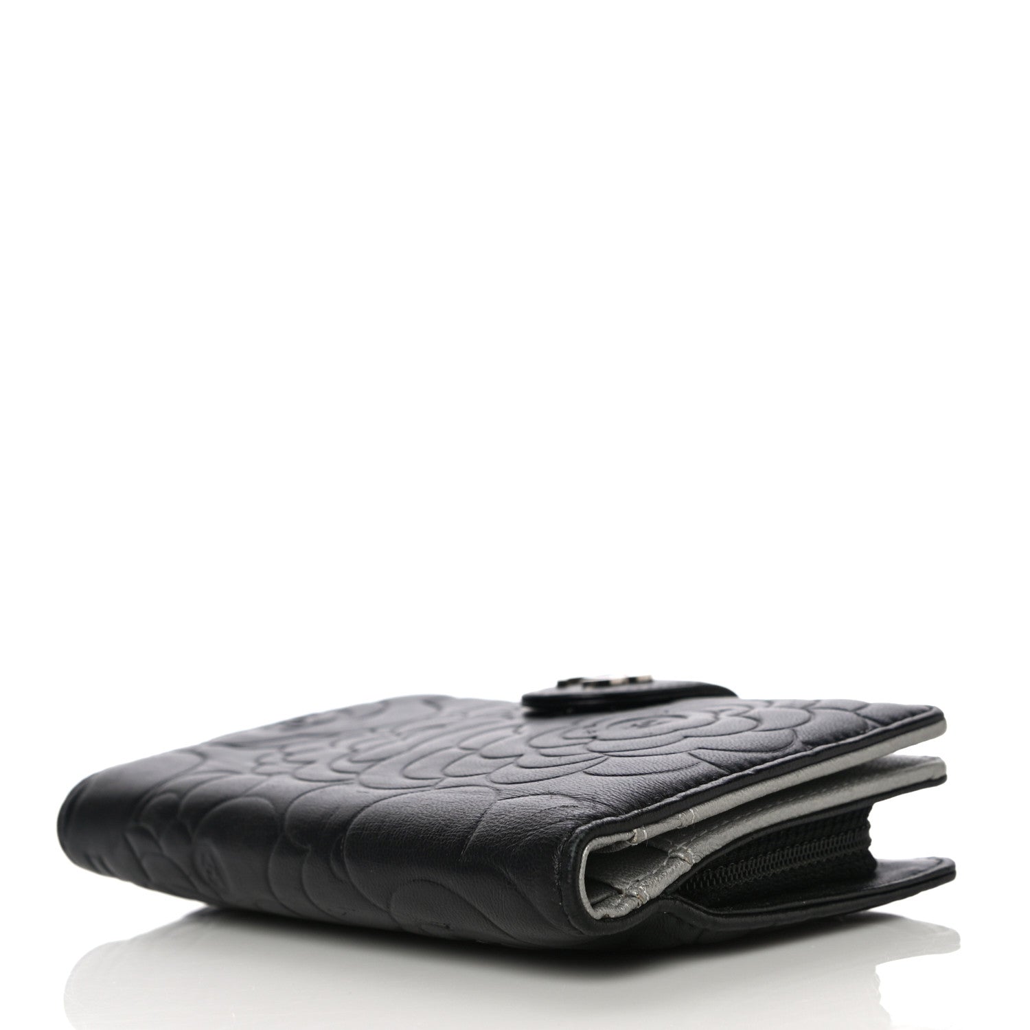 Chanel Lambskin Camellia Embossed Zipped Pocket Wallet Black 4 of 20