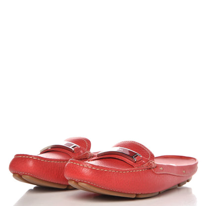 Prada Vitello Daino Logo Mules 36.5 Red 3 of 13