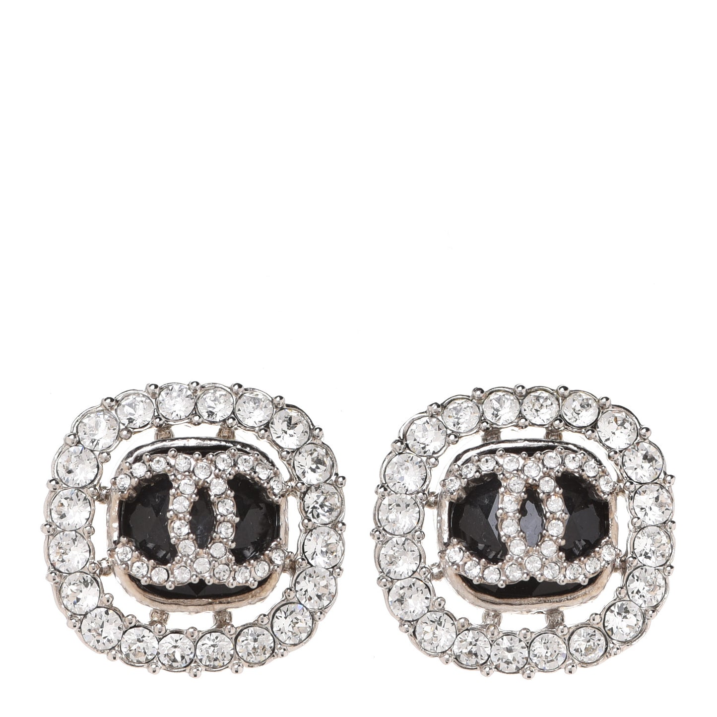 Resin Crystal CC Earrings Silver Black