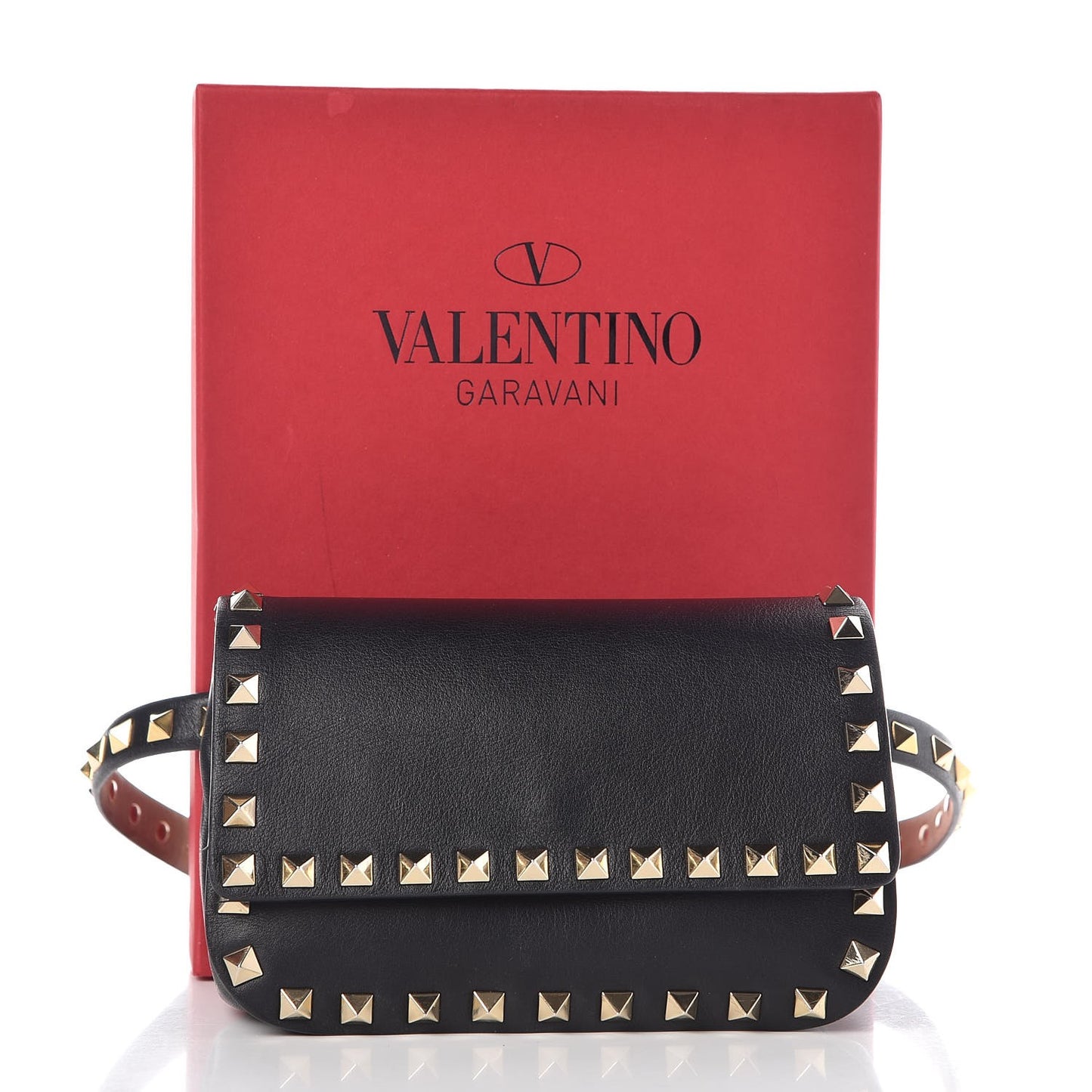 Calfskin Rockstud Belt Bag Black