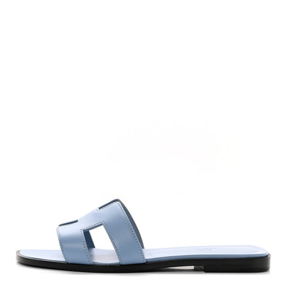 Hermes Box Calfskin Oran Sandals 37 Light Bleu 1 of 8