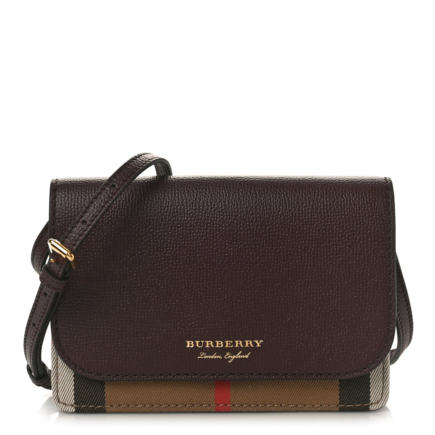 Grained Calfskin House Check Tartan Mix Hampshire Wallet On Chain Burgundy