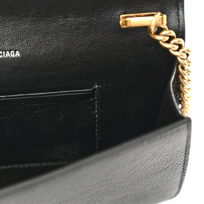 Balenciaga Grained Calfskin Logo Cash Phone Holder Wallet On Chain Black White 11 of 11