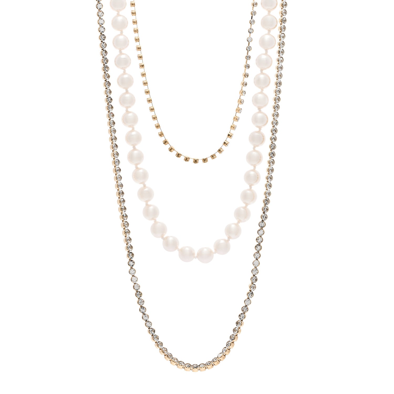Chanel Pearl Crystal Multi Strand CC Long Necklace Gold 1 of 6