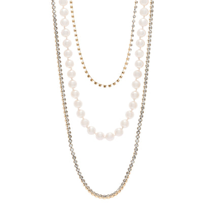 Chanel Pearl Crystal Multi Strand CC Long Necklace Gold 1 of 6