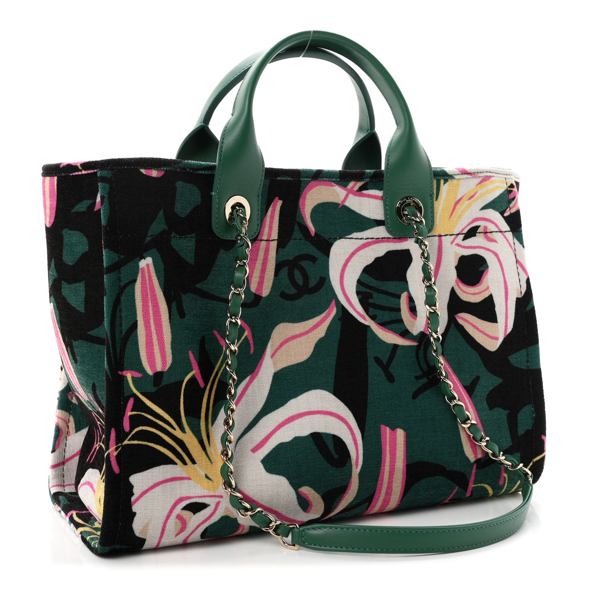 Velvet Calfskin Beaded Small Deauville Tote Pink Green Black