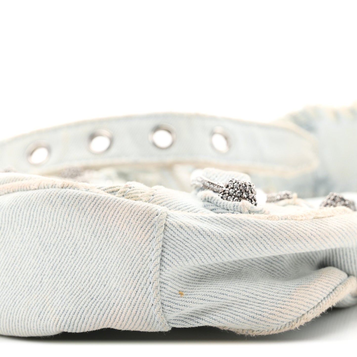 Washed Frayed Denim Crystal XS Le Cagole Shoulder Bag Pale Blue