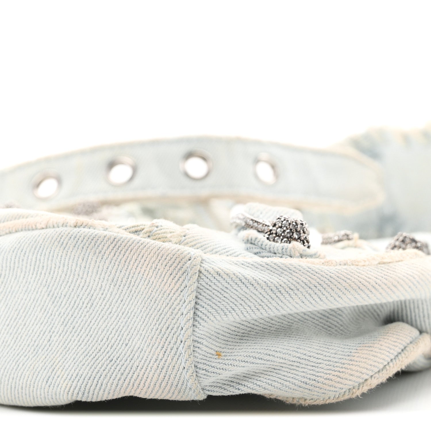 Balenciaga Washed Frayed Denim Crystal XS Le Cagole Shoulder Bag Pale Blue 10 of 11
