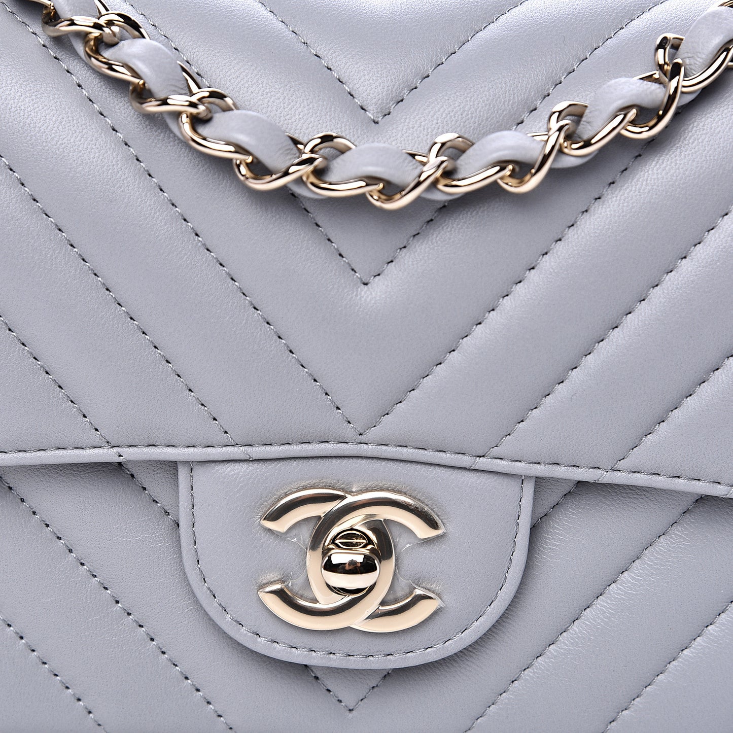 Lambskin Chevron Quilted Mini Rectangular Flap Grey
