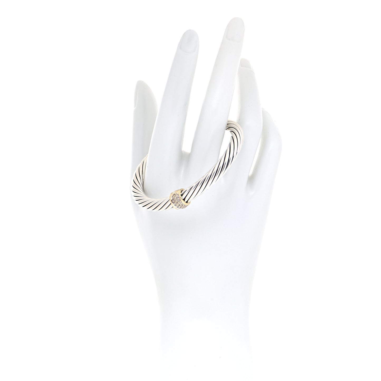 Sterling Silver 18K Yellow Gold Diamond 7mm Cable Classics Station Bracelet