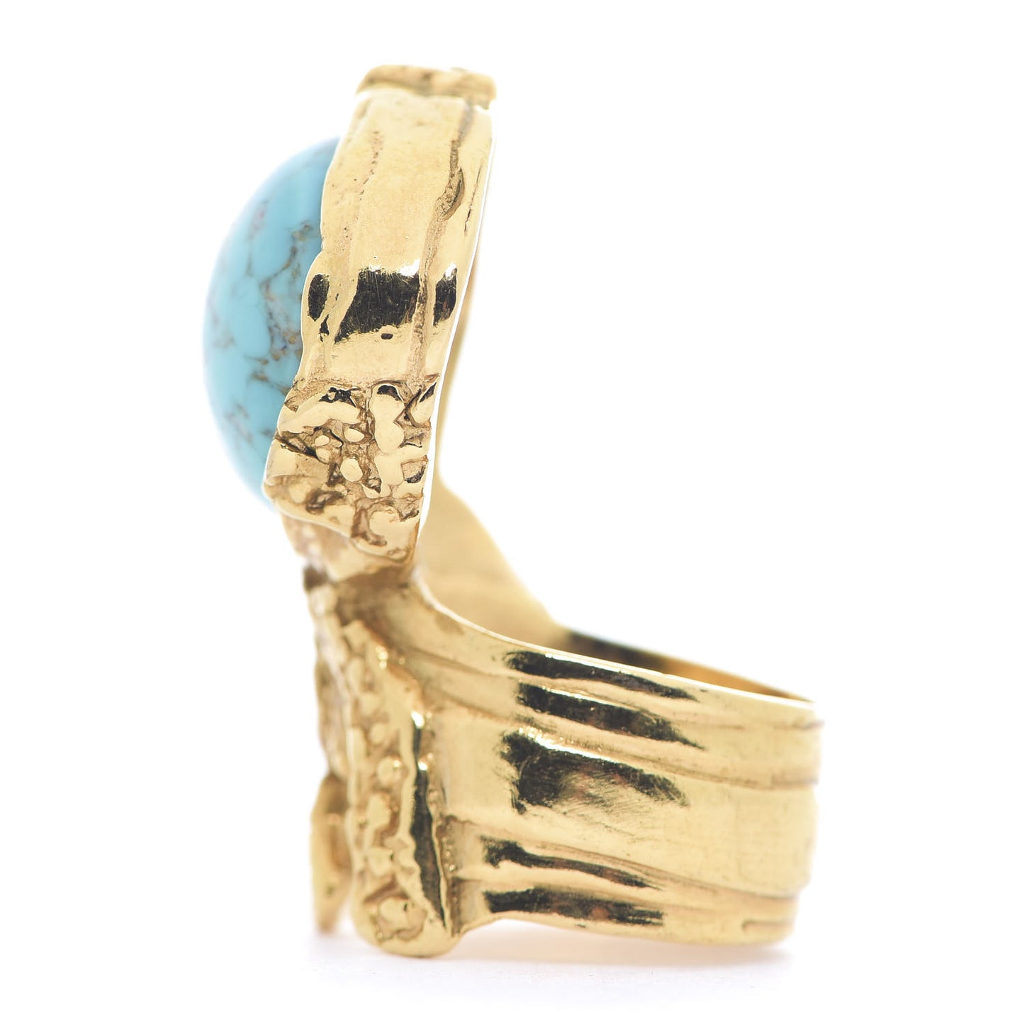 Glass Cabochon Arty Ovale Ring 8 Gold Turquoise