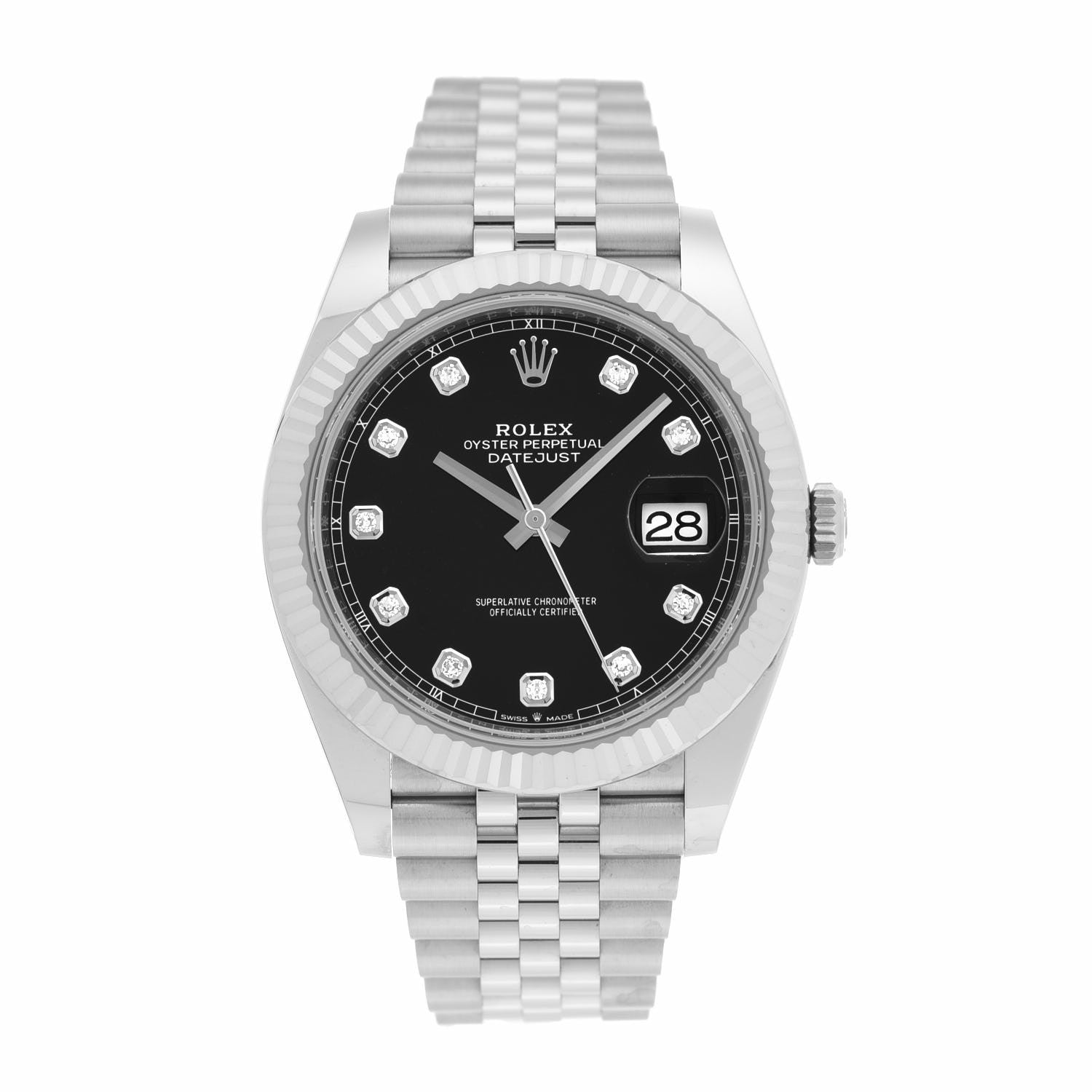 Rolex Stainless Steel 18K White Gold Diamond 41mm Oyster Perpetual Datejust Watch Black 116334 1 of 5