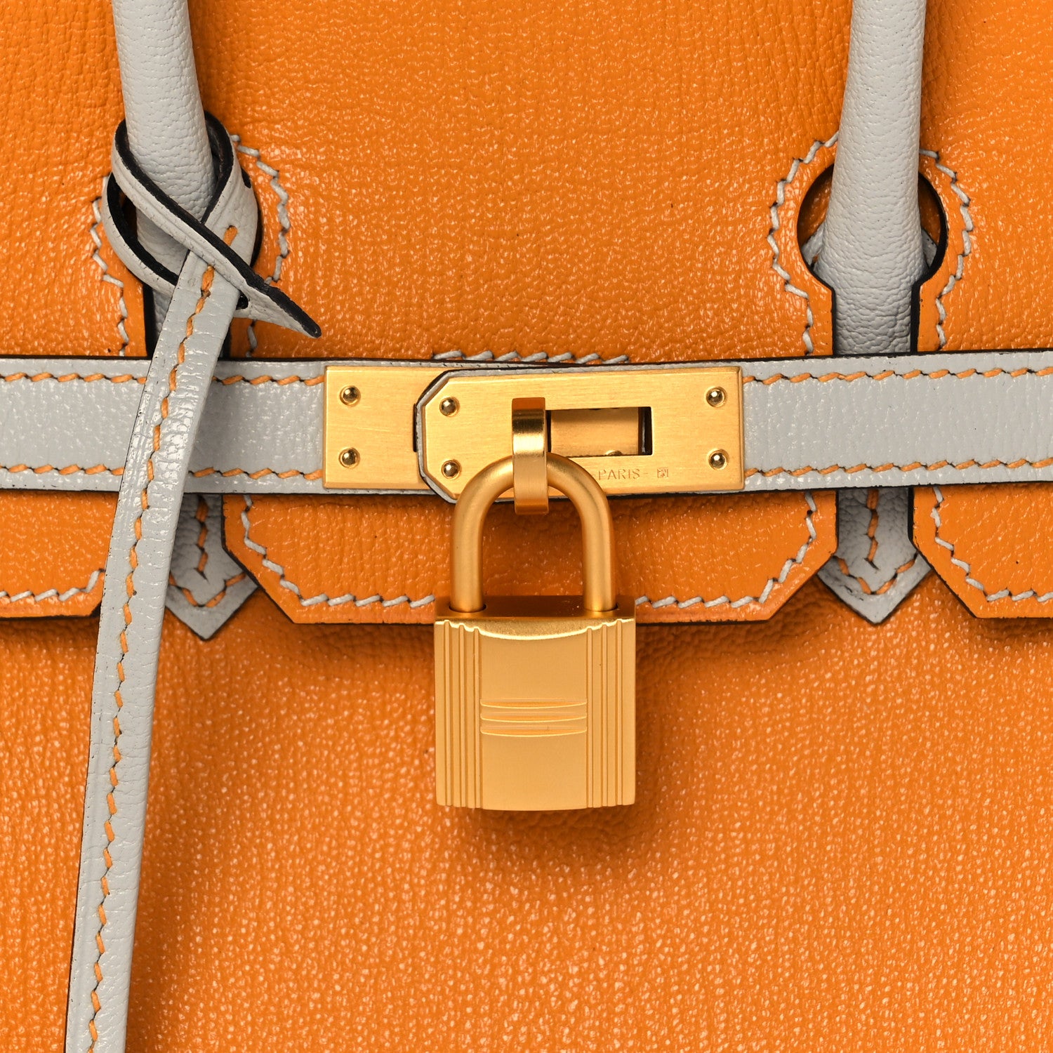 Hermes Chevre Mysore Horseshoe Birkin 25 Abricot Gris Perle 8 of 12