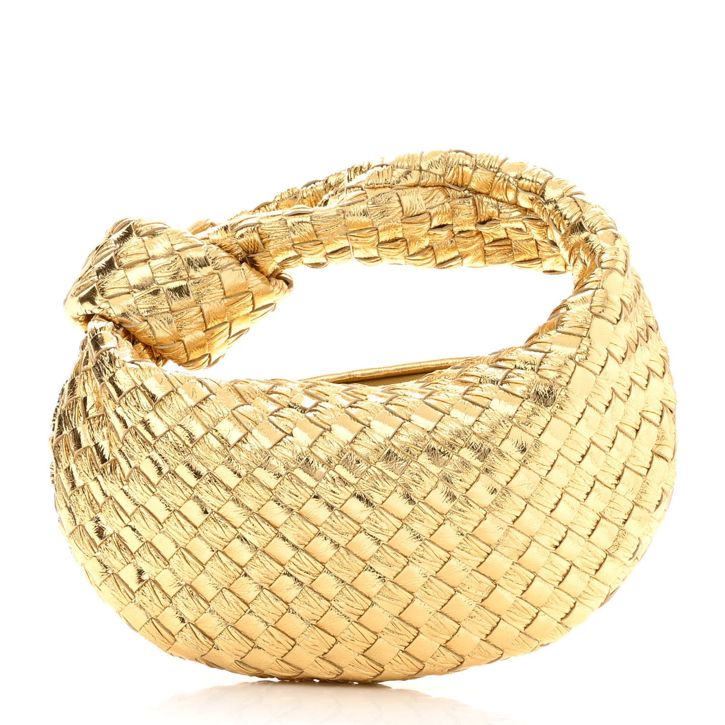 Laminated Calfskin Pressed Intreccio Mini Jodie Gold