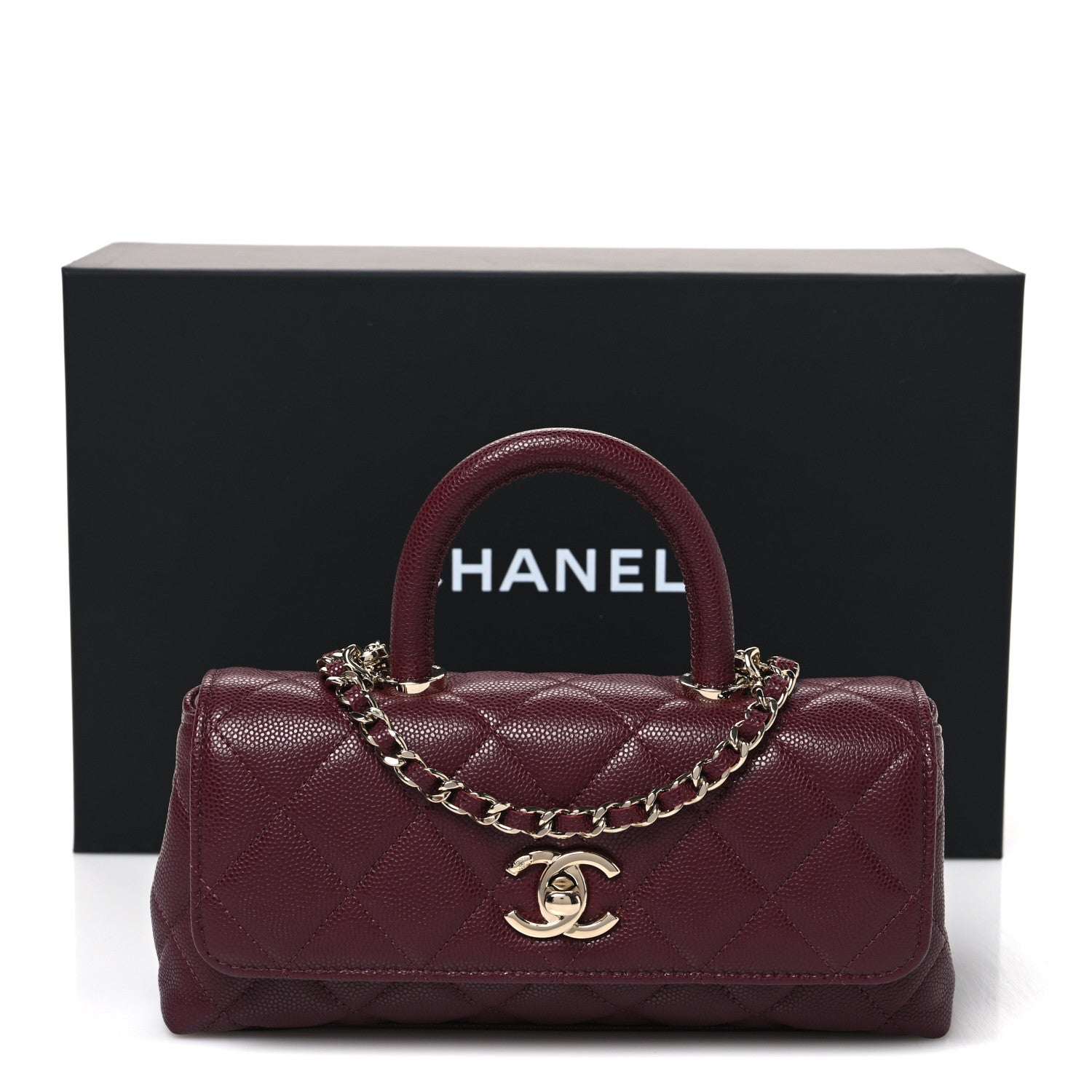 Chanel Caviar Quilted Coco Handle East West Clutch With Chain Dark Burgundy 11 of 11