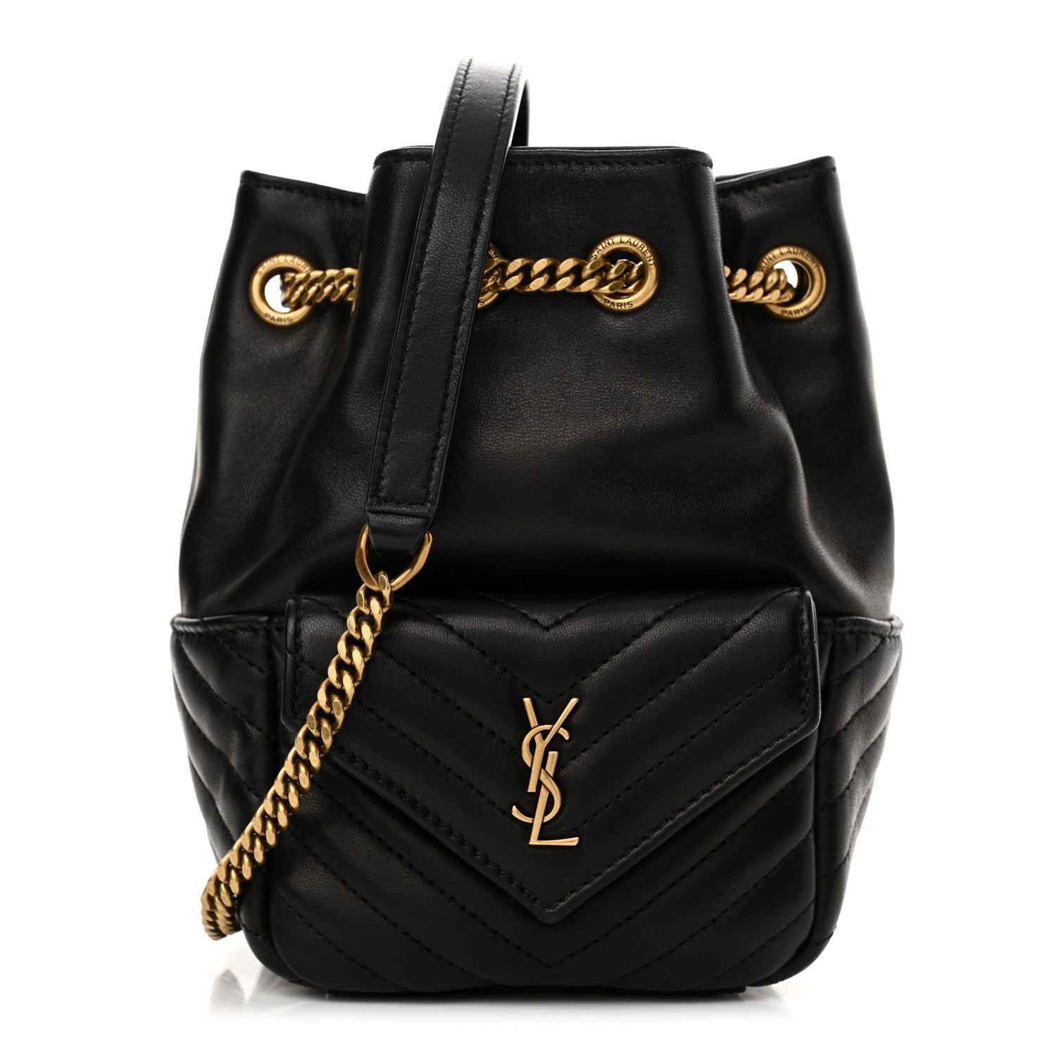 Saint Laurent Lambskin Matelasse Monogram Joe Mini Bucket Bag Black 1 of 12
