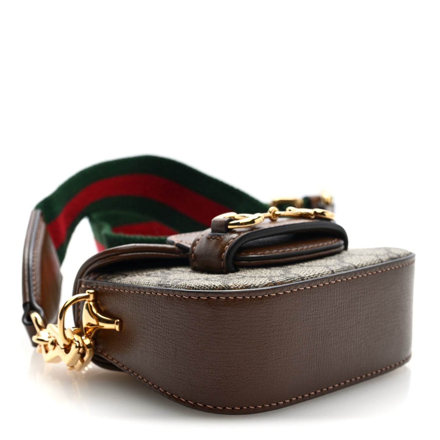 GG Supreme Monogram Azalea Calfskin Web Horsebit 1955 Wallet On Strap Beige Ebony Brown Sugar